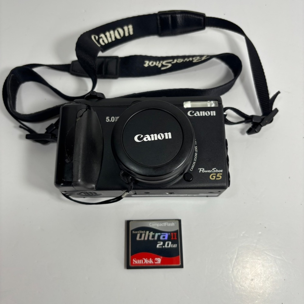 Canon PowerShot G5 5.0MP Digital Camera Black w/ CompactFlash Memory Card TESTED